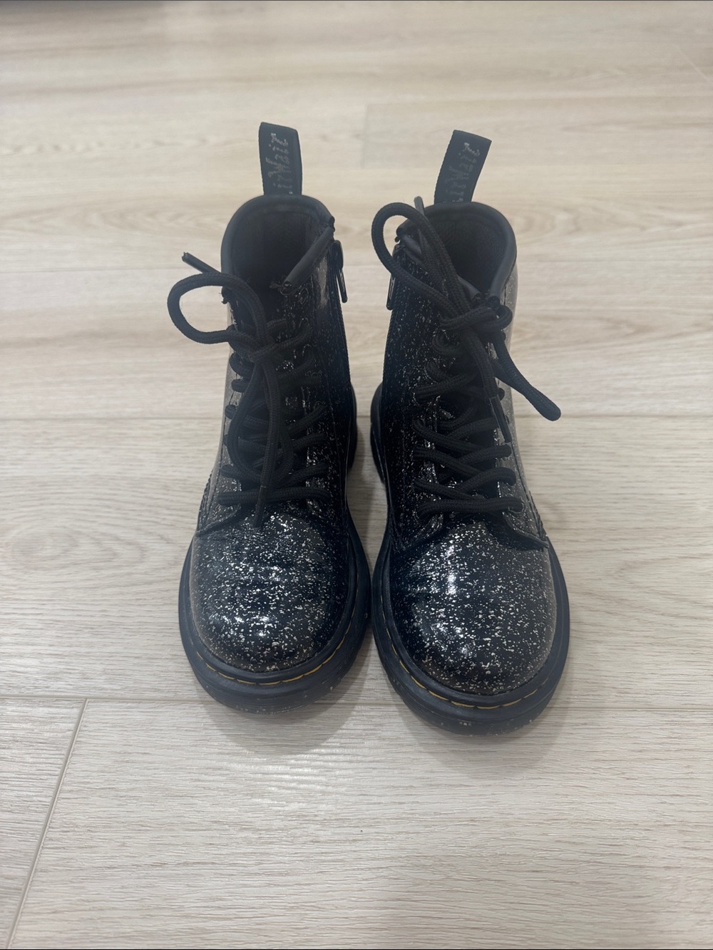 Dr. Martens Kids Black Glitter Combat Boots
